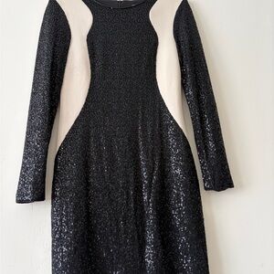 Slate & Willow Elegant Black and Cream Long Sleeve Dress